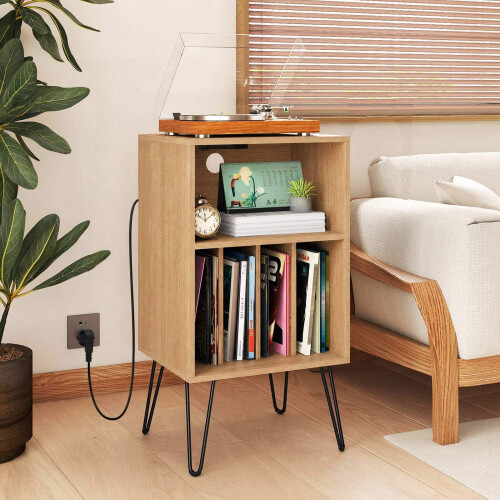 Turntable Stand with Charging Station & Vinyl Storage 1