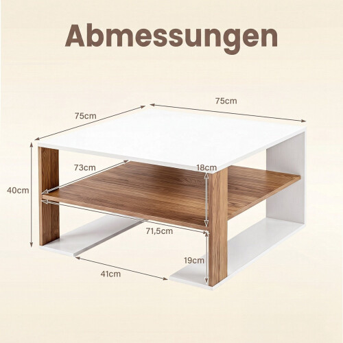 Modern White Square Coffee Table with Storage Shelf 1