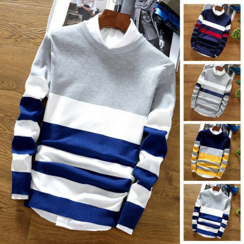 (NavyBlue,L)Pull décontracté homme manches longues en tricot ample hauts col rond pull pull pull 2