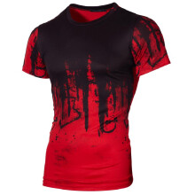 (Red,2XL)Camiseta masculina slim fit casual camiseta tops esporte musculação camiseta verão