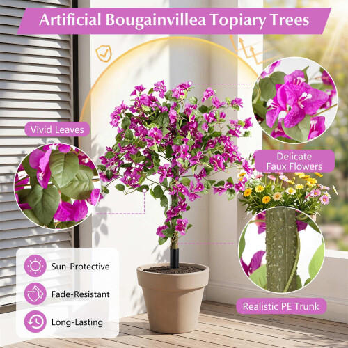 Artificial Bougainvillea Trees, 43.5" with Ground Spike, 2-Pack 1