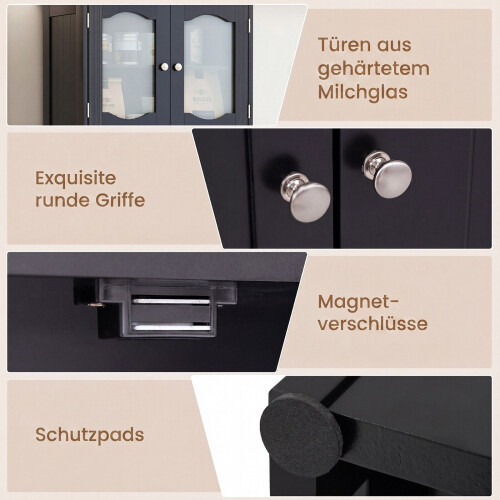 Freestanding Linen Bathroom Cabinet, Black, 58.5 Inch 1