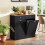 Black Waste Bin Cabinet with Rubberwood Top and Drawers 2