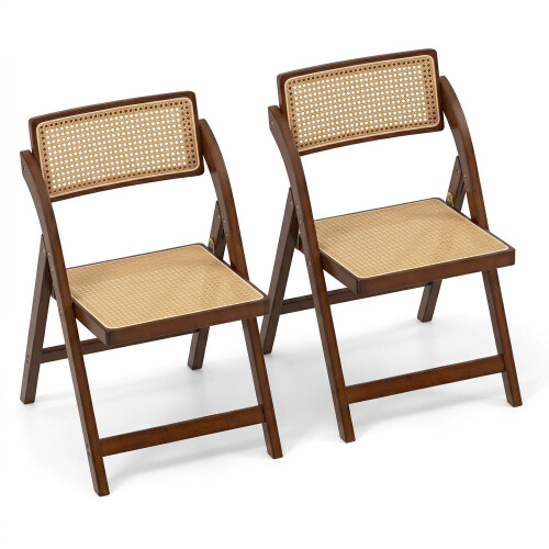 Boho Rattan Folding Chairs, Bamboo Frame, Set of 2 1