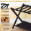 Foldable Rubberwood Luggage Rack, Black, 2 Shelves 4
