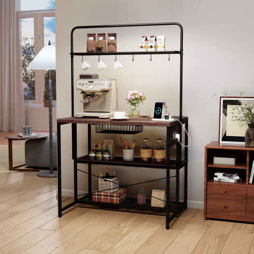 Kitchen Island Shelf with Charging Station & Hooks 1