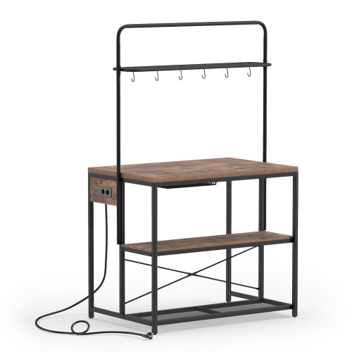 Kitchen Island Shelf with Charging Station & Hooks 2