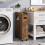 Narrow Brown Bathroom Cabinet with Drawer and Tissue Box 5