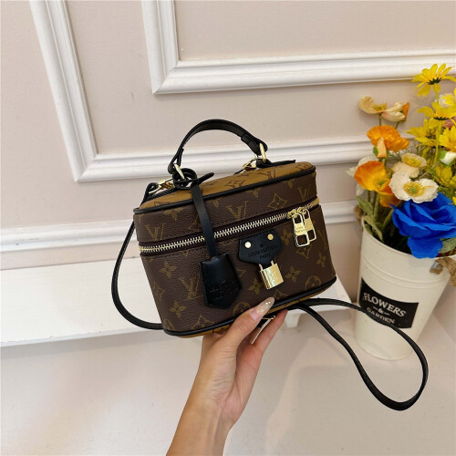 (Dark brown 2) Classic printed cylindrical small bag
