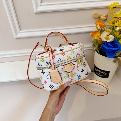 (White) Classic printed cylindrical small bag