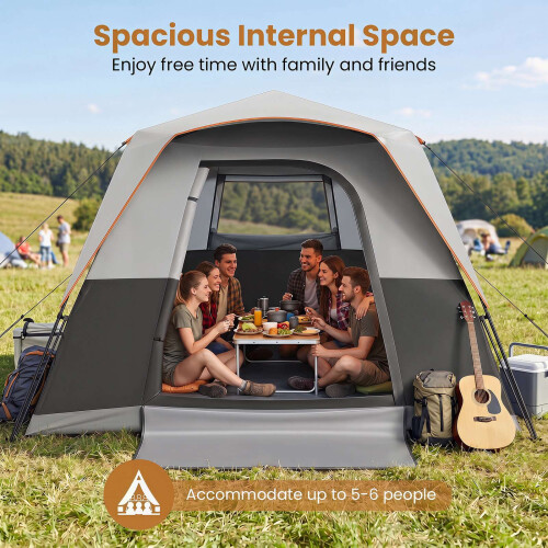 6-Person Instant Cabin Tent with Rainfly - Orange/Gray
