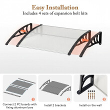 39"x30" Outdoor Door Canopy, Black Polycarbonate