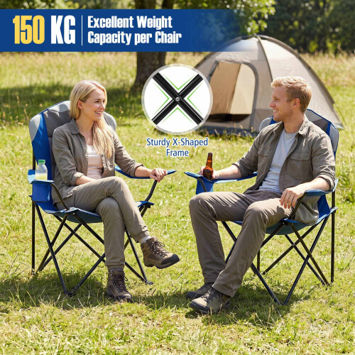 Folding Camping Chairs with Cup Holders, 2-Pack - Navy