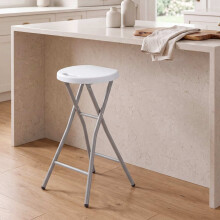 Folding Bar Stool with HDPE Seat, 70 cm, White