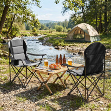 Folding Camping Chairs with Cup Holders, Black - 2 Pack