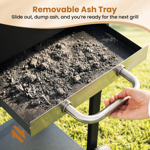 Charcoal Grill with Thermometer, Side Tables & Wheels 1