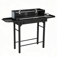Charcoal Grill Cart with Adjustable Grate & Rotisserie