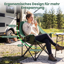 Oversized Green Camping Chair, Foldable with Cushion & Cup Holder