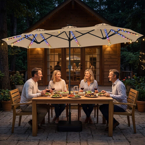 13 FT Double-Sided Patio Umbrella with LED Lights & Base 1