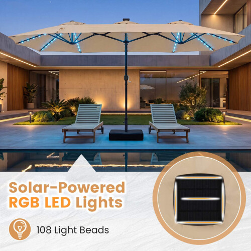 13 FT Double-Sided Patio Umbrella with LED Lights & Base 2