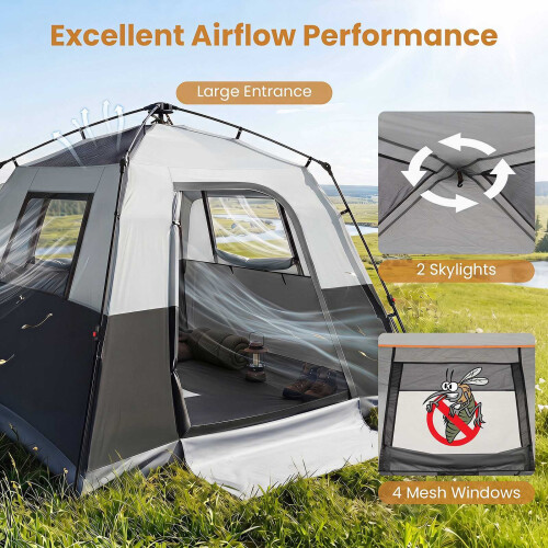 6-Person Instant Cabin Tent with Rainfly - Orange/Gray 1