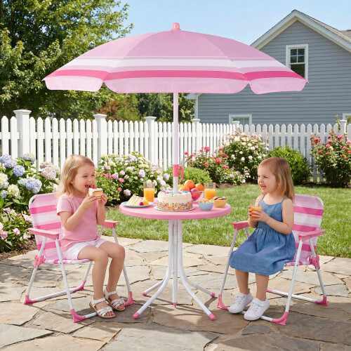 Children's Picnic Table Set with Adjustable Parasol, Red 1
