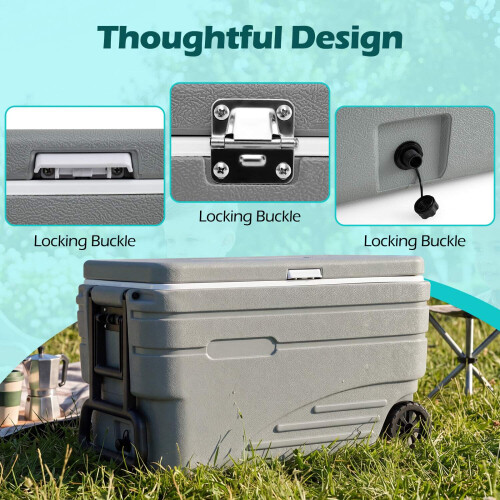 84 Quart Wheeled Ice Cooler, Gray, Foldable Handle 1