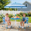 Children's Picnic Table Set with Adjustable Parasol, Blue 2