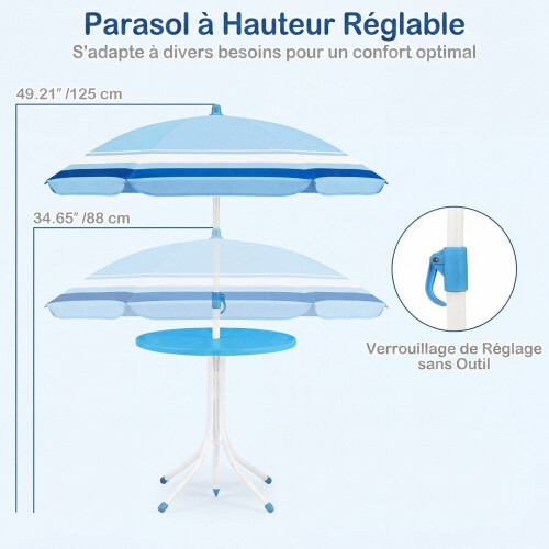 Children's Picnic Table Set with Adjustable Parasol, Blue 2