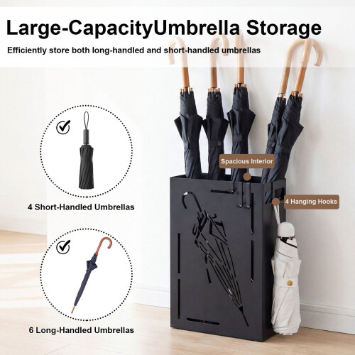 Black Metal Umbrella Holder Rack with Drip Tray 2