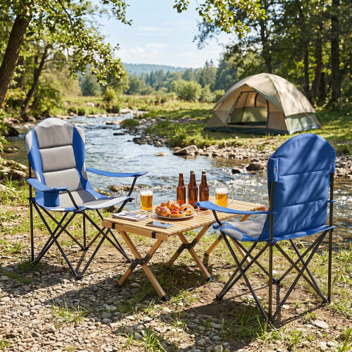 Folding Camping Chairs with Cup Holders, 2-Pack - Navy 1