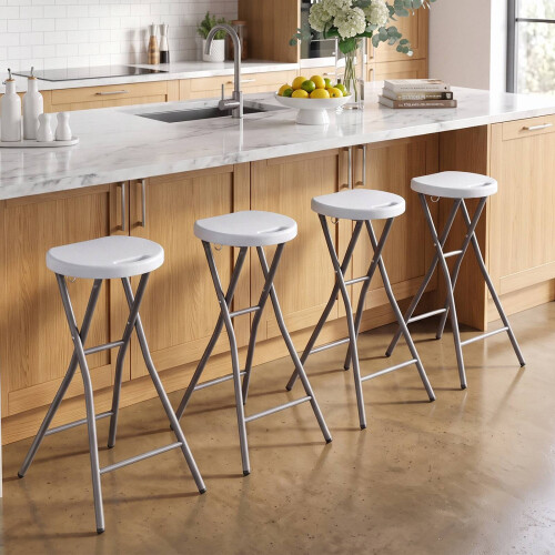 Folding Bar Stool with HDPE Seat, 70 cm, White 2