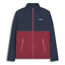 (L, Dark Navy/Burgundy) Lambretta Mens Contrast Panel Full Zip Polar Fleece Warm Winter Jumper Jacket