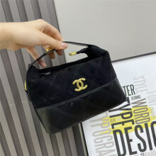 (Black) Retro style diamond quilted handbag Contrast color stitching lunch box bag