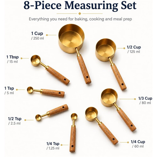 Gold Measuring Cups and Spoons Set, 8-Piece 1