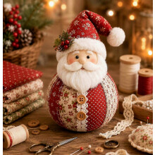 DIY Christmas Patchwork Doll Craft Kit, Retro Floral Fabric Sewing Project, HandStitched Festive Ornament for Mantel Table Xmas Indoor
