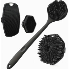 4Pcs Silicone Bath Body Brush Set Deep Exfoliation Long Handle Face Body Back Scrubber Kit Compatible For Shower