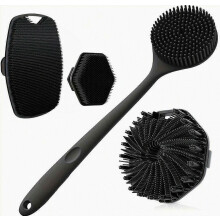 4Pcs Silicone Bath Body Brush Set Deep Exfoliation Long Handle Face Body Back Scrubber Kit Compatible For Shower