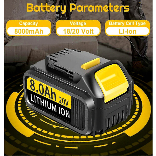 2026 Latest Model Compatible 2Pack 8.0AH 20V/18V DCB184 Replacement for Dewalt 1