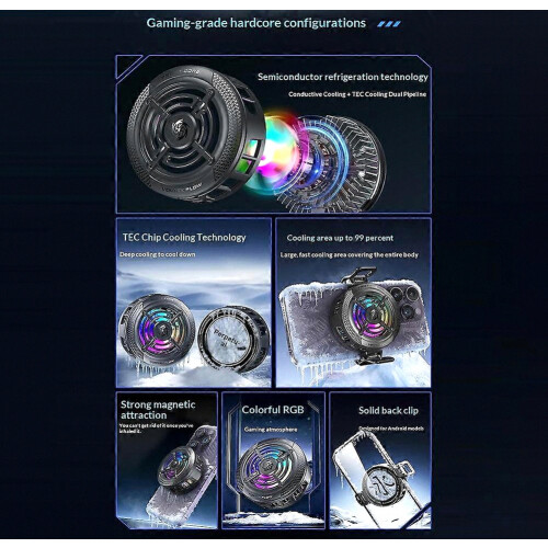 K56 Magnetic Phone Cooler TEC Semiconductor Cooling RGB Light Cooling Fan Compatible For iPhone Android Gaming 2