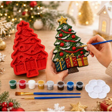 Weihnachtsbaum-Bastelset aus Harzform, 3D-Form, wiederverwendbar, mit 8 Acrylfarben, kreatives Malset für die Weihnachtsdekoration zu Hause
