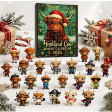 Adventný kalendár Highland Cow 2026, vianočná darčeková krabička s 24-dňovým odpočítavaním, zberateľská 2D zá