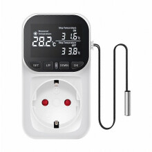 Digitaler Temperaturregler mit EU-Stecker, Thermostat, Timer, Sensor, Sonde, Heiz-/Kühlschalter, 16 A, Hintergrundbeleuchtung