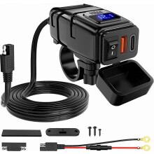 Motorrad-USB-Typ-C-Anschluss, 12-V-Voltmeter, separater Ein-/Ausschalter, SAE-Inline-Sicherung (10 A), wasserdicht, 6,8 A QC3.0 Schnellladefunktion