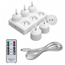 Vlamloze theelichtjes set met afstandsbediening, timer en oplaadstation. LED theelichtjes, geschikt voor Halloween en jubilea.