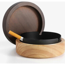 Cute Ashtrays for Cigarettes Ash Tray with Lid DDAJJAJ Wooden Ashtray with Stainless Steel Portable Decorative Ashtray Windproof Ashtray for Home,Pa