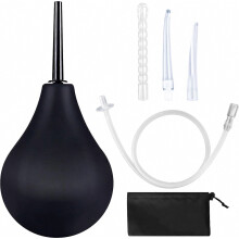 2026 Latest Model Enema Bulb Douche Enema Kit (4 Nozzles) for Men & Women with Black Storage Bag Black