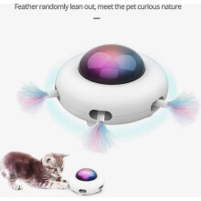 Giocattolo interattivo per gatti UFO, giocattolo con piume per gatti ricaricabile tramite USB, con movimento automatico di stuzzicamento e rotazione