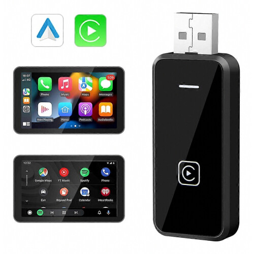 2-in-1 Wireless Carplay Adapter for Android Iphone, Convert Wired to Wireless, Mini Car Connectivity Usb Dongle Ai Box