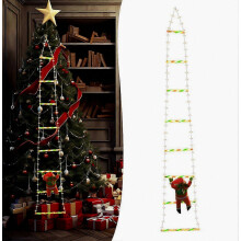 Escalera de Papá Noel con luces LED, 8 modos de iluminación, muñeco de peluche de Papá Noel, adornos para árbol de Navidad, 170 cm